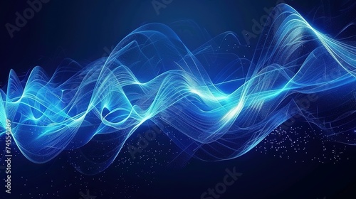 Futuristic blue sound wave visualization depicting an equalizer's dynamic rhythm, perfect for representing voice recognition and audio technology concepts