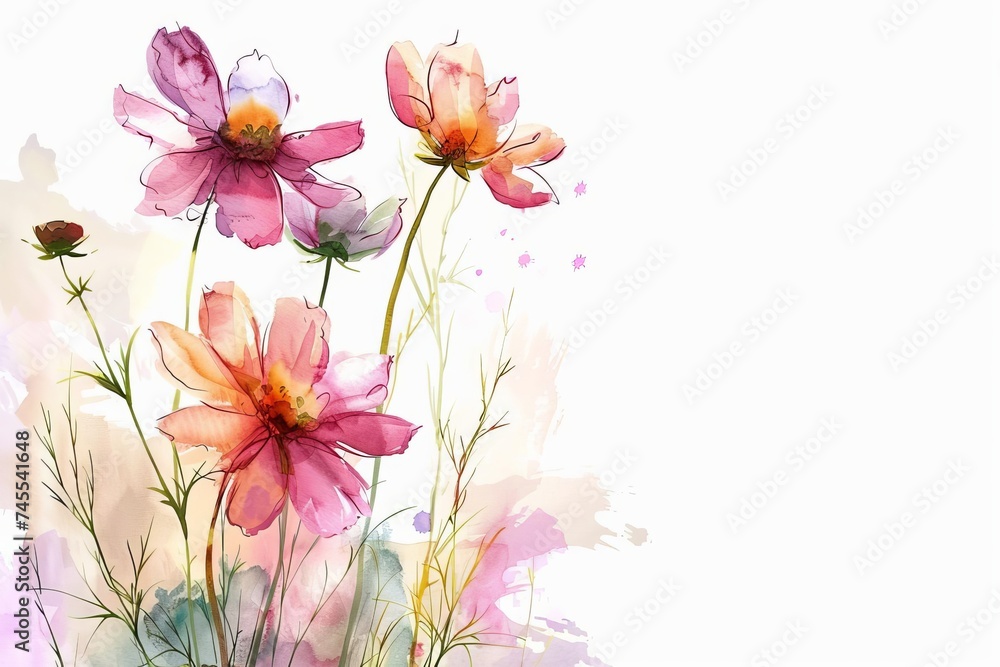 Artistic depiction of wildflowers Hand-painted in a watercolor style Isolated on a pure background for design versatility