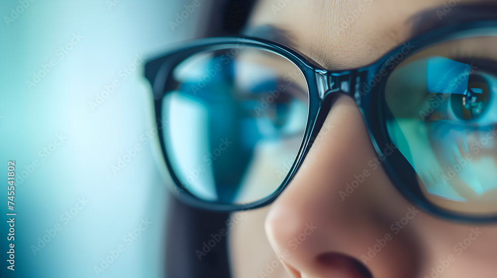 Close up of young woman wearing eyeglasses. Selective focus. Close up of young woman wearing eyeglasses. Selective focus.