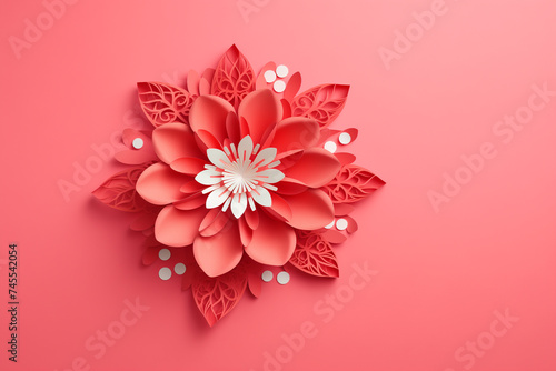 Paper cut flowers and leaves, Fresh spring nature background. Floral banner, poster, flyer template with copy space. © Tommyview