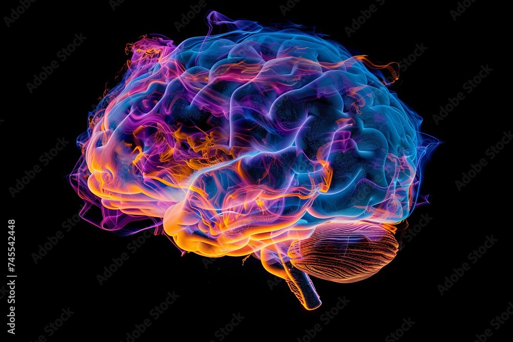 Creative concept visualizing the human brain filled with vibrant colors and dynamic elements Representing creativity and mental agility Creative concept visualizing the human brain filled with vibrant colors and dynamic elements Representing creativity and mental agility