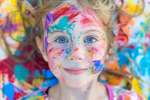 Creative child covered in paint Showcasing the fun and messy side of art and creativity