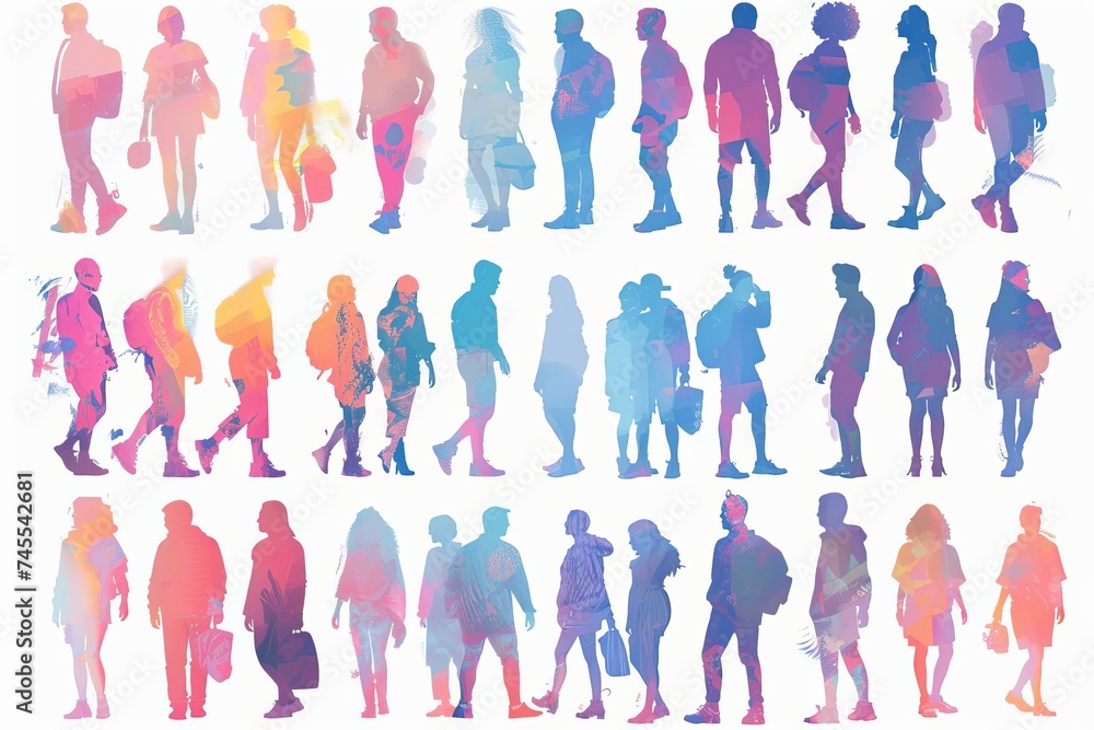 Diverse array of human silhouettes generated by ai Showcasing a wide range of shapes and forms to represent inclusivity and variety