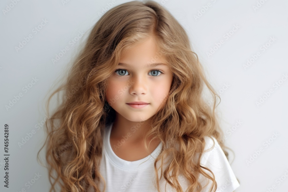 Portrait of a beautiful little girl with long blond curly hair. Portrait of a beautiful little girl with long blond curly hair.
