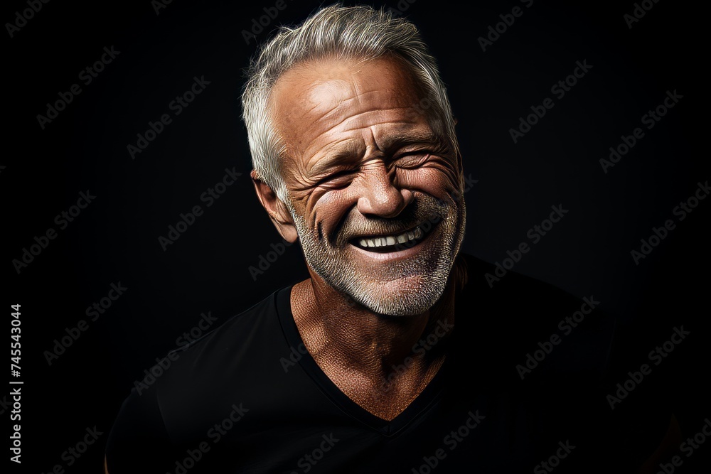 Portrait of a happy senior man laughing, isolated on black background Portrait of a happy senior man laughing, isolated on black background