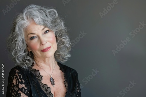 Elegant senior woman with graceful gray hair Showcasing beauty Confidence And a vibrant lifestyle at any age