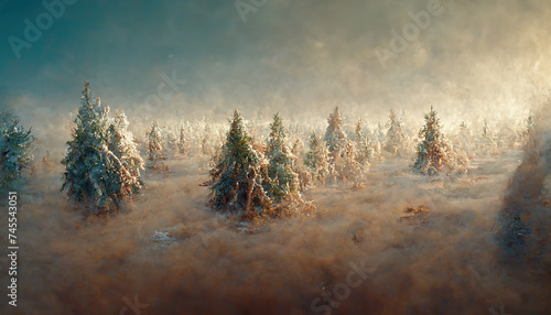Frosty winter forest. AI generated. photo