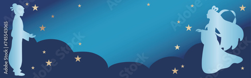 バナー　七夕　織姫　彦星　シルエット　飾り　夏　背景　コピースペース　イラスト素材