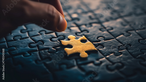 Puzzle piece missing from jigsaw puzzle, business solutions concept.