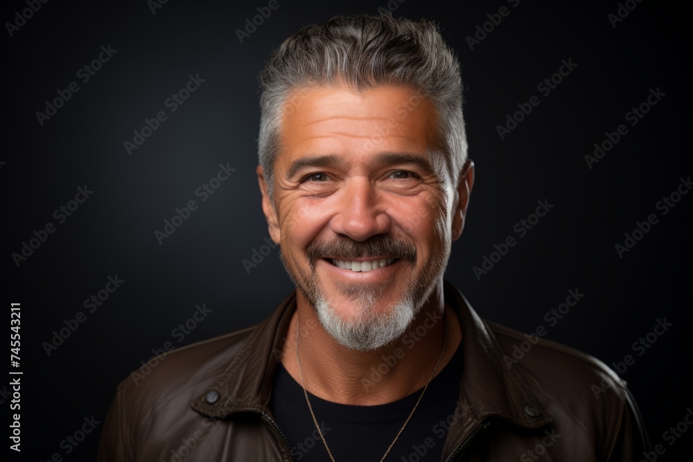 Portrait of a handsome middle-aged man on a dark background.