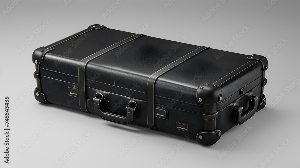 Black leather suitcase isolated on gray background. 3d render illustration. Black leather suitcase isolated on gray background. 3d render illustration.