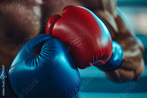 Boxing with Red and Blue gloves, Sport and Game competition concept