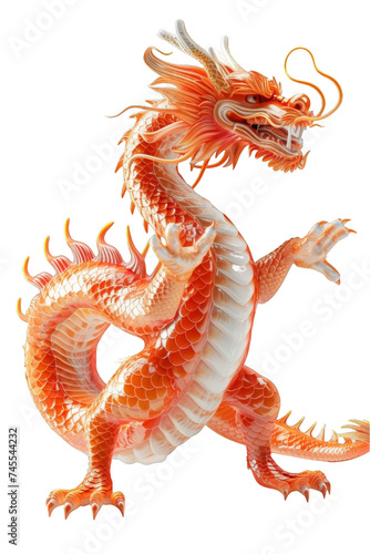 Chinese Red and White Dragon Statue on White Background