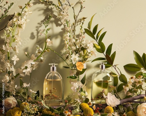 elicate floral scents capture in elegant perfume bottles spring freshness photo