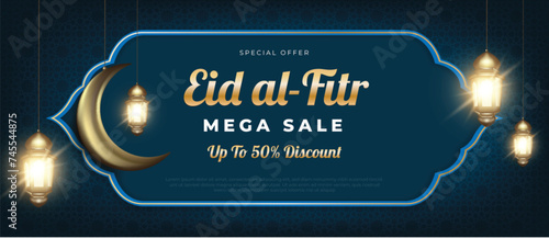 Realistic eid al fitr horizontal sale banners design template