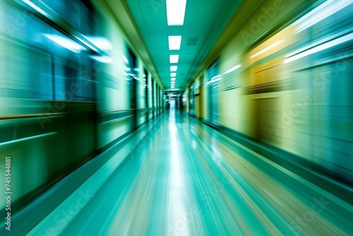 Motion-blurred image of a hospital corridor Evoking the fast-paced and urgent nature of medical care environments © Jelena