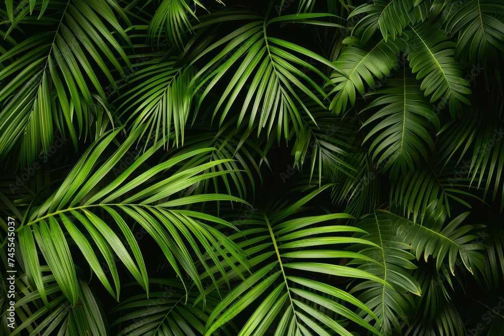 Palm leaves pattern creating a tropical and lush background Perfect for summer vibes and natural themes Palm leaves pattern creating a tropical and lush background Perfect for summer vibes and natural themes
