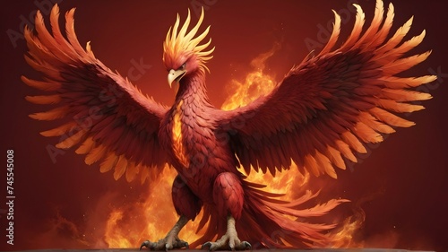 As the angry phoenix spreads its wings, its full body is brought to life in stunning detail against a solid, vibrant red background, a symbol of its unbridled rage. © Zulfi_Art