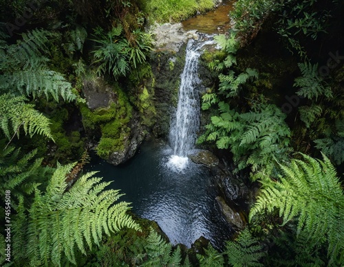 Picture a secluded waterfall framed by lush ferns. The water cascades into a crystal-clear