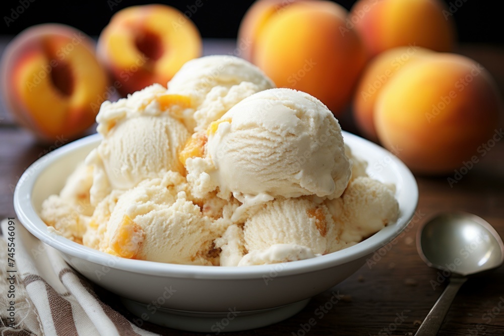 Creamy Peach cobbler ice cream. Tasty pie. Generate Ai Creamy Peach cobbler ice cream. Tasty pie. Generate Ai