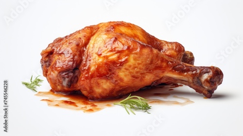 Close-up realistic photo featuring a juicy chicken thigh piece against a white background Generative AI