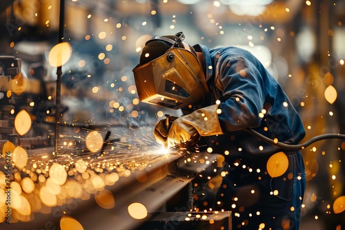 Welder working with metal Industrial theme with sparkle background