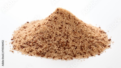 Close-up realistic photo of a small mound of quinoa flakes on a white background Generative AI