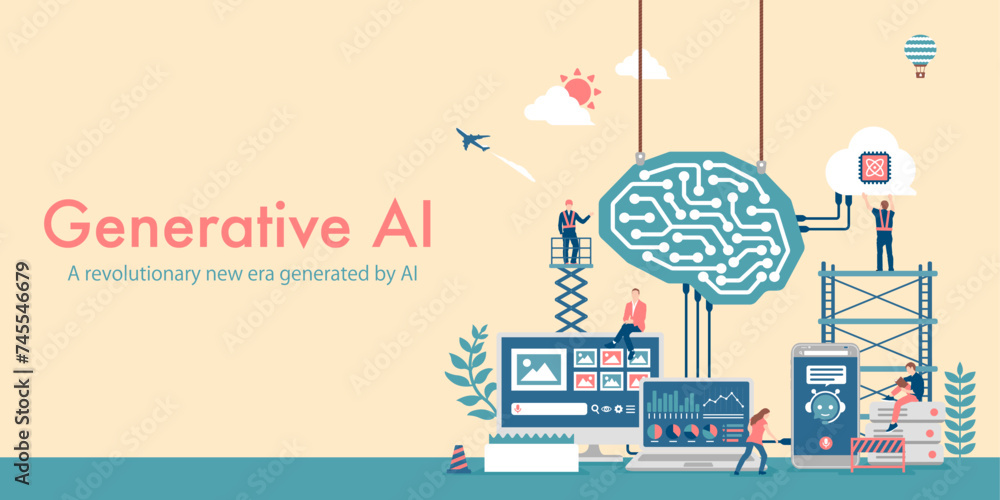 Generative AI (artificial intelligence) vector banner illustration - obrazy, fototapety, plakaty 