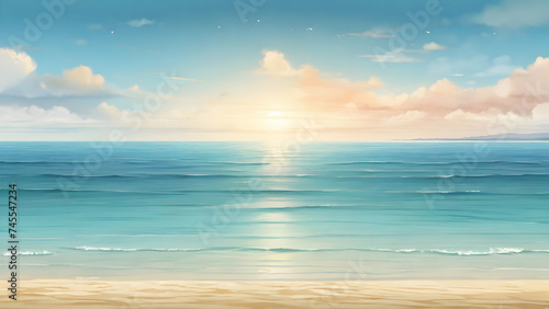 Seascape abstract beach background. Calm sea and sky. Background illustration.