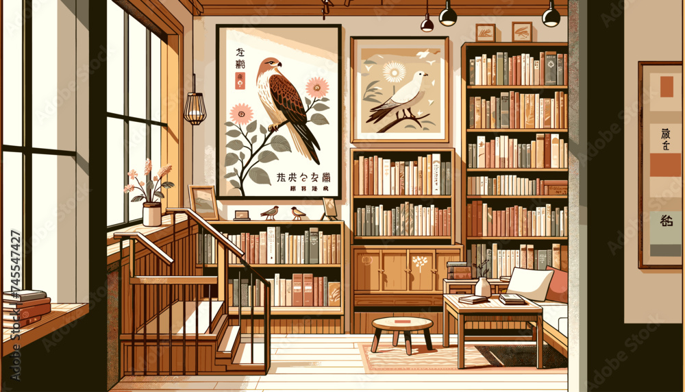 Concept of an image of a reading space with a relaxed atmosphere. Vector illustration. Concept of an image of a reading space with a relaxed atmosphere. Vector illustration.