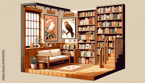 Concept of an image of a reading space with a relaxed atmosphere. Vector illustration.