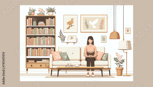 Concept of image of people happily reading book. Vector illustration.