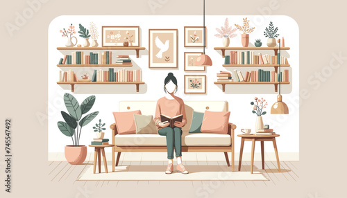 Concept of image of people happily reading book. Vector illustration.
