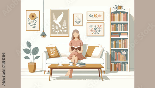 Concept of image of people happily reading book. Vector illustration.