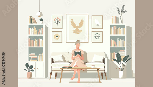 Concept of image of people happily reading book. Vector illustration.