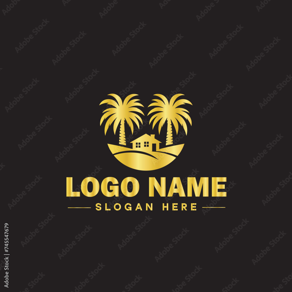 Real estate logo property house home construction building logo icon editable vector