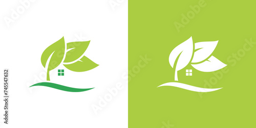 Greenhouse Leaf Logo Template Vector, Greenhouse logo design vector. House and leaf vector icon. Leaf Greenhouse Logo Template Vector