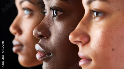 Close-up portrait of three woman for diversity, beauty and promote concept