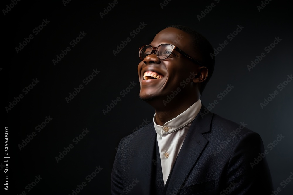 Portrait of a young african american businessman in glasses on a dark background Portrait of a young african american businessman in glasses on a dark background