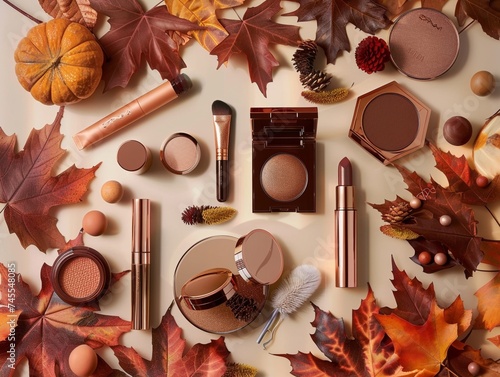 Seasonal makeup collection proucts inspire by autumns warm palette photo