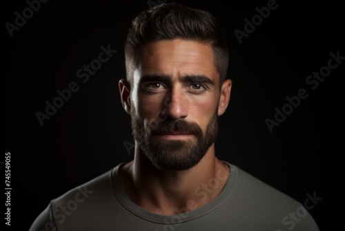 Portrait of a handsome young man with a beard on a black background