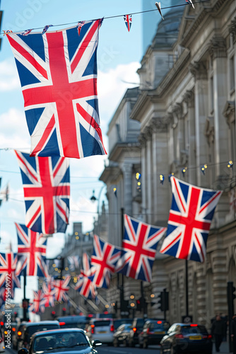 Union Jack Flags Adorning the Street in Anticipation of a National Holiday