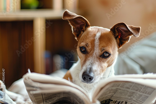 Dog Enjoying Some Light Reading: A Pooch with a Newspaper © Emanuel