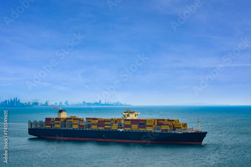 large container shipping ship Sailing by sea international transportation Export-import business, logistics, transportation industry concepts