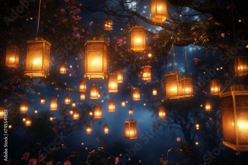 Lanterns with soft glowing lights forming