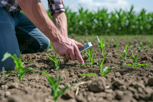 A Farmer Records Corn Sapling Data Using a Smartphone