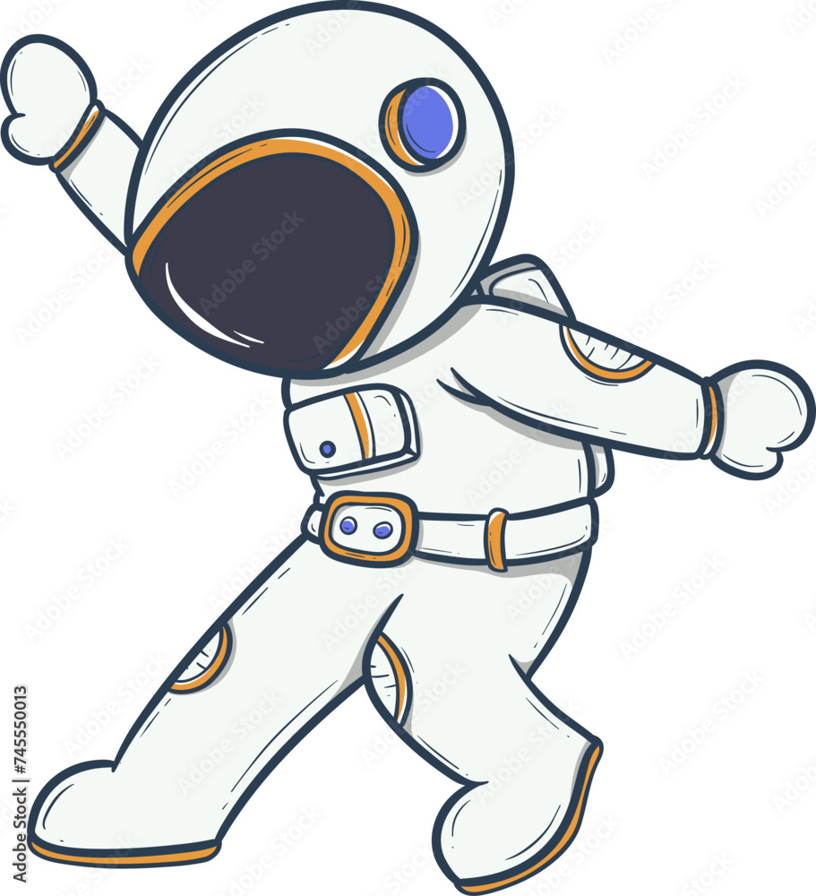Cartoon astronaut walking with a raised hand Cartoon astronaut walking with a raised hand