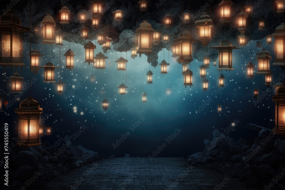 Obraz premium Lanterns with soft glowing lights forming