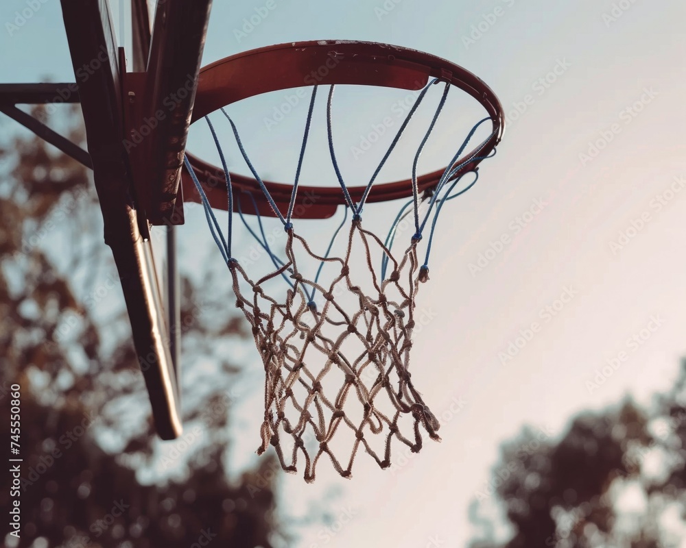 Basketball hoop net swooshing with victory