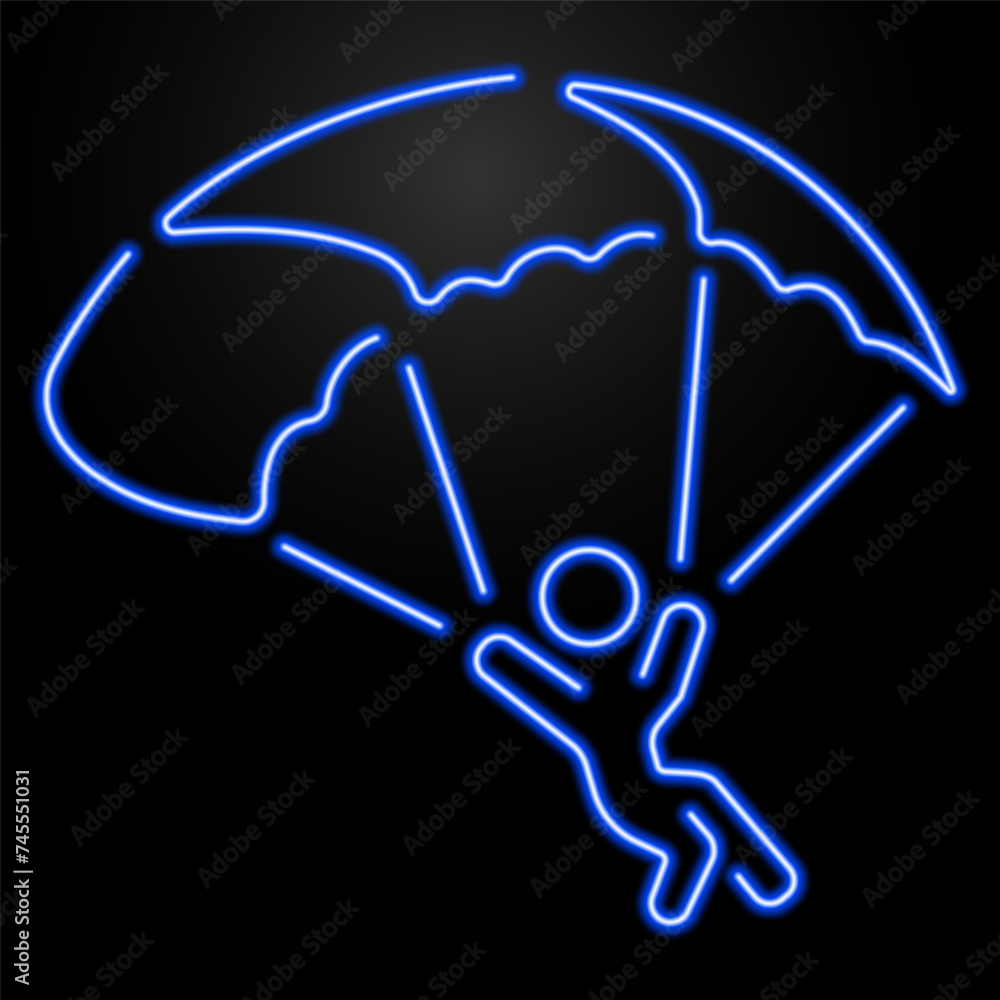 Parachutist neon sign, modern glowing banner design, colorful modern design trend on black background. Vector illustration. Parachutist neon sign, modern glowing banner design, colorful modern design trend on black background. Vector illustration.